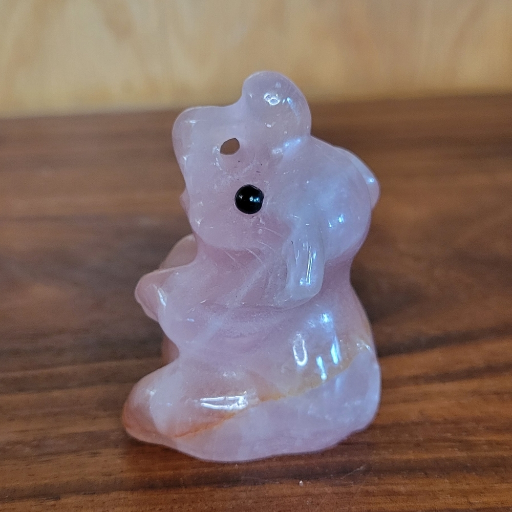 Natural Carved Rose Quartz Elephant 2.5" Tall 1.5" Wide